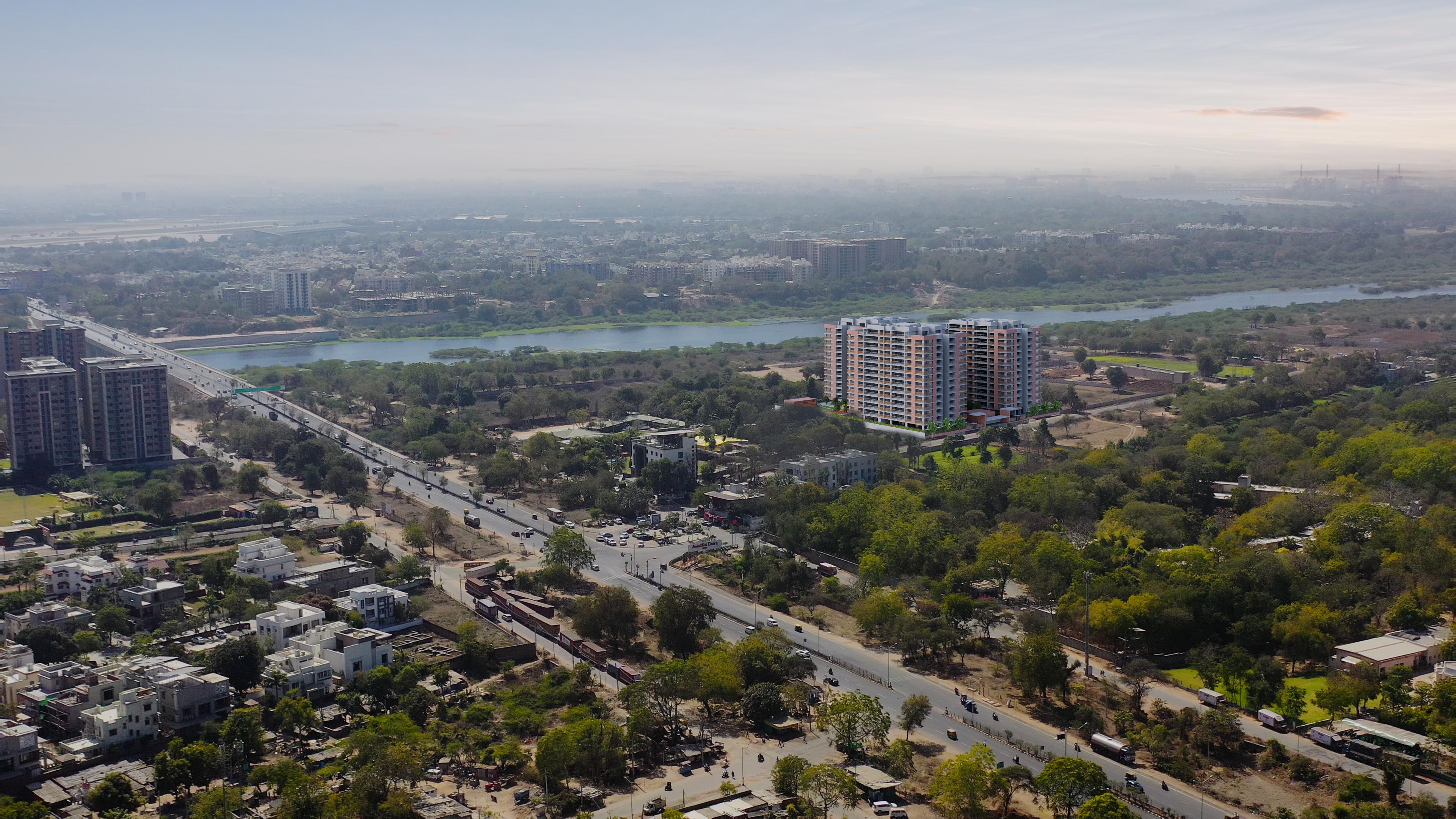 Aerial view of an open land parcel along a growth corridor